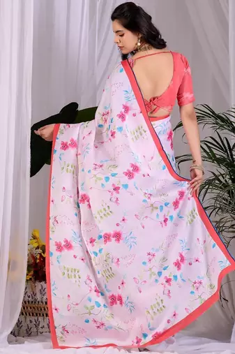 Elegant White Floral Print Saree for Women
