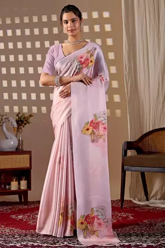 Elegant Baby Pink Floral Print Saree for Women