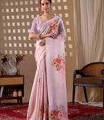 Elegant Baby Pink Floral Print Saree for Women