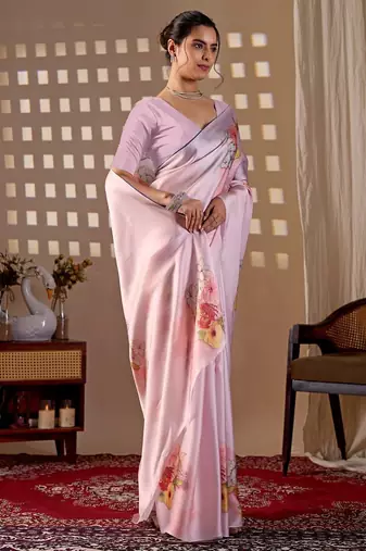 Elegant Baby Pink Floral Print Saree for Women