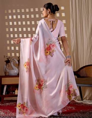 Elegant Baby Pink Floral Print Saree for Women 3