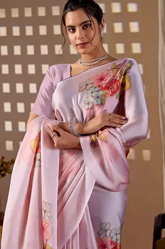 Elegant Baby Pink Floral Print Saree for Women