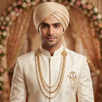   groom sherwani necklace moti mala layered for wedding | groom mala with brooch set 6