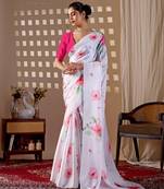 Elegant White Floral Print Saree for Women