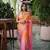 Orange And Pink Color Handwork and Sequence Work Satin Saree