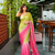 Parrot Green And Pink Color Handwork and Sequence Work Satin Saree