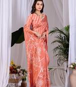 Elegant Peach Floral Print Saree for Women