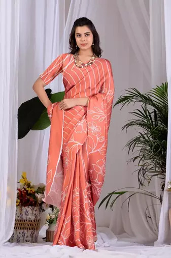 Elegant Peach Floral Print Saree for Women