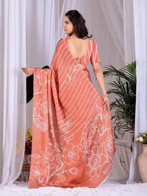 Elegant Peach Floral Print Saree for Women 3