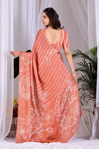 Elegant Peach Floral Print Saree for Women