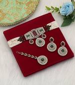 Maroon & green color choker kundan necklace set