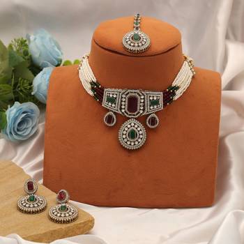 Maroon & green color choker kundan necklace set 2