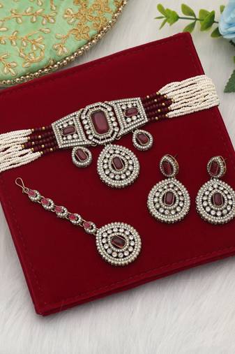 Rani color choker kundan necklace set