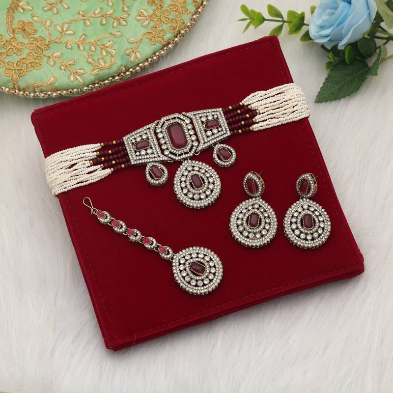 Rani color choker kundan necklace set