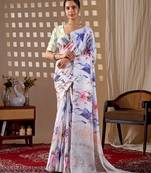 Elegant White Floral Print Saree for Women