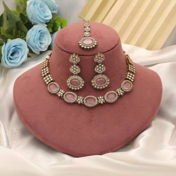 Light pink color kundan necklace set 2
