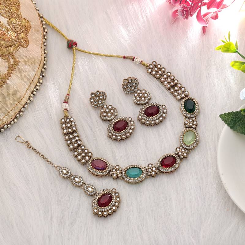 Multi color kundan necklace set