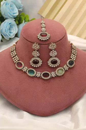 Multi color kundan necklace set