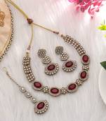 Maroon color kundan necklace set