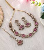 Rani color kundan necklace set