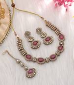 Magenta color kundan necklace set