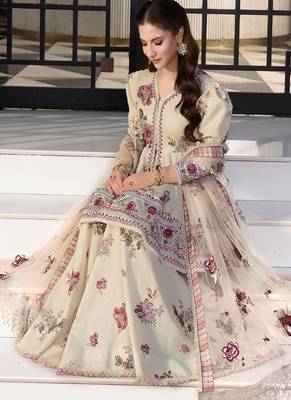 Off white embroidery crepe peplum style sharara suit set 2