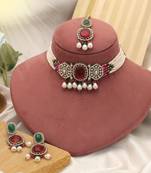 Rani & green color choker kundan necklace set