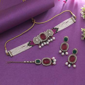 Rani & green color choker kundan necklace set 2