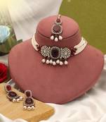 Maroon color choker kundan necklace set