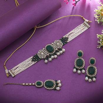 Green color choker kundan necklace set 2