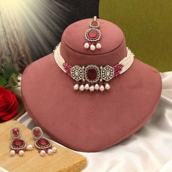 Rani color choker kundan necklace set 1
