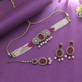 Rani color choker kundan necklace set 2