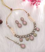 Pista green & pink color kundan necklace set
