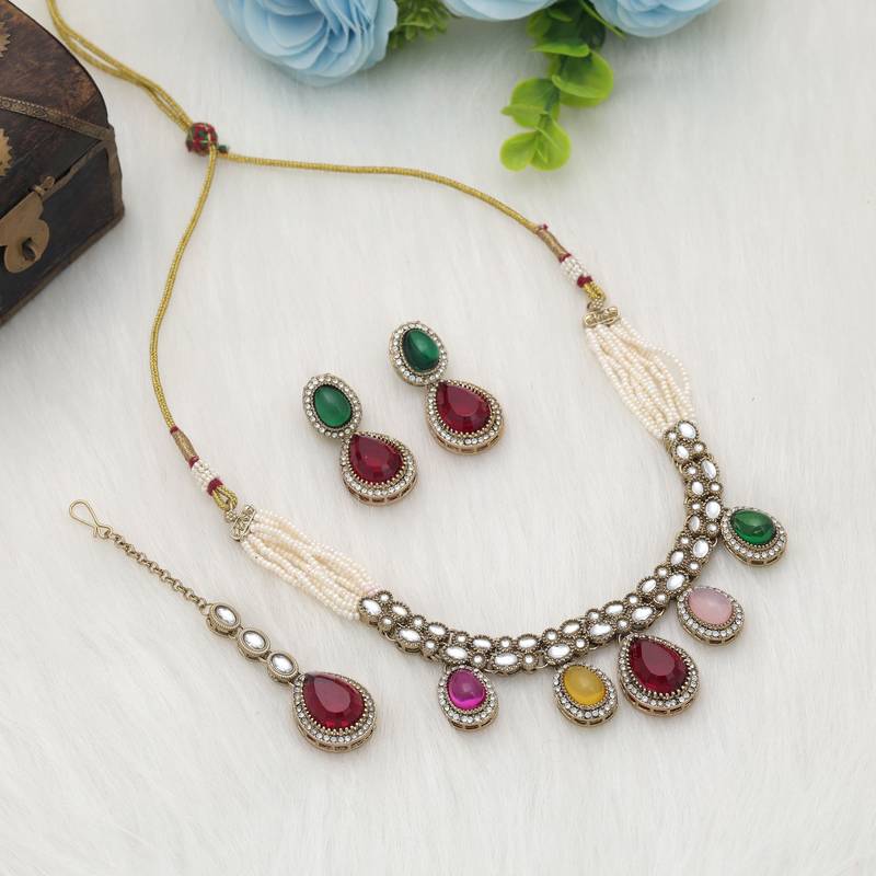 Multi color kundan necklace set