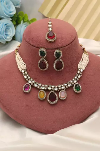 Multi color kundan necklace set
