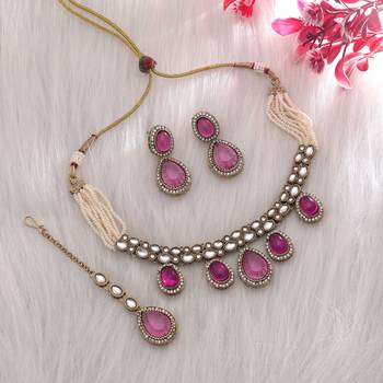 Rani color kundan necklace set 1