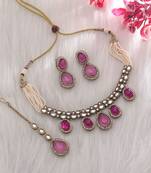 Rani color kundan necklace set