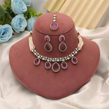 Rani color kundan necklace set 2