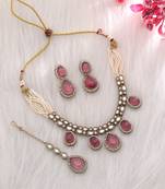 Magenta color kundan necklace set