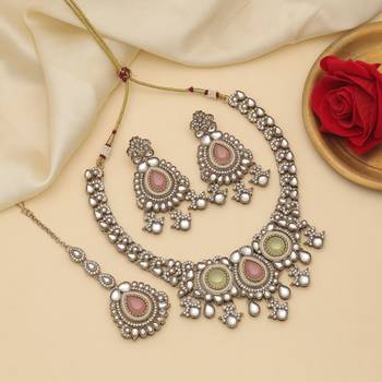Pista green & pink color kundan necklace set 1