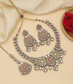 Pista green & pink color kundan necklace set