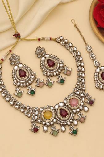 Multi color kundan necklace set