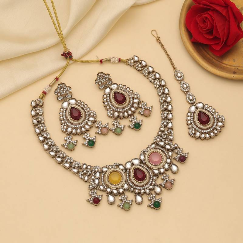 Multi color kundan necklace set