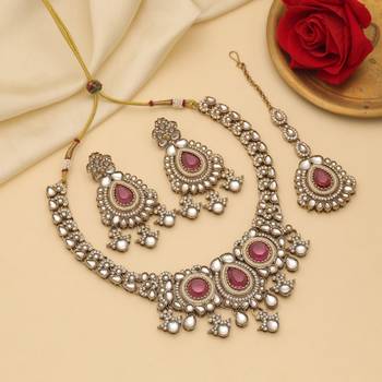 Rani color kundan necklace set 1