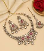 Rani color kundan necklace set