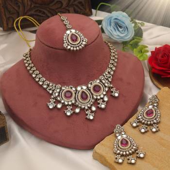 Rani color kundan necklace set 2