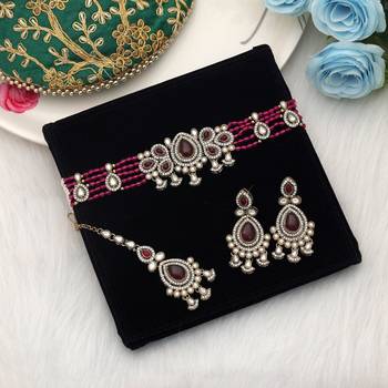 Rani color choker kundan necklace set 1