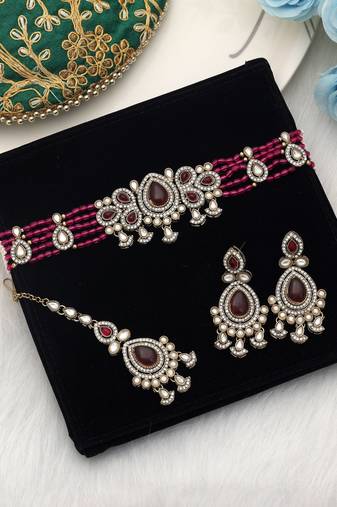 Rani color choker kundan necklace set