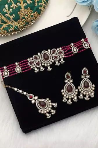 Rani color choker kundan necklace set