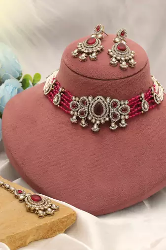 Rani color choker kundan necklace set